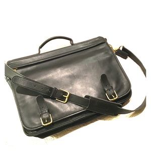 Black Coach leather crossbody laptop briefcase